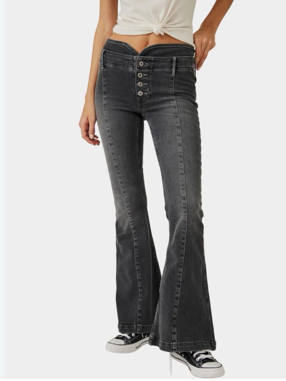 We The Free Charcoal Black High-Rise Button-Fly Flare Jeans